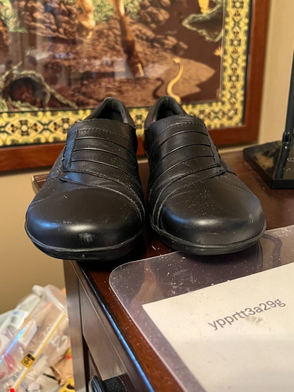 Size 8.5W Clarks Womens Casual Comfort Black Leather Slip On Shoes